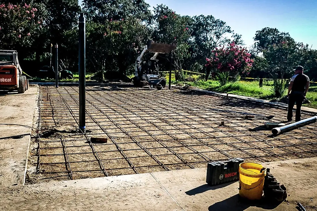 Rebar tied for a concrete pavilion pad near San Antonio